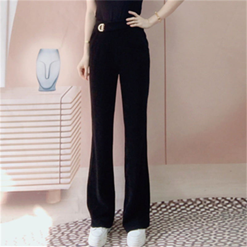 Dame Elegant Flared-bukser lavet af blødt materiale med høj talje og dekorativt bælte Stilla