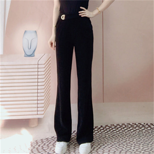 Dame Elegant Flared-bukser lavet af blødt materiale med høj talje og dekorativt bælte Stilla