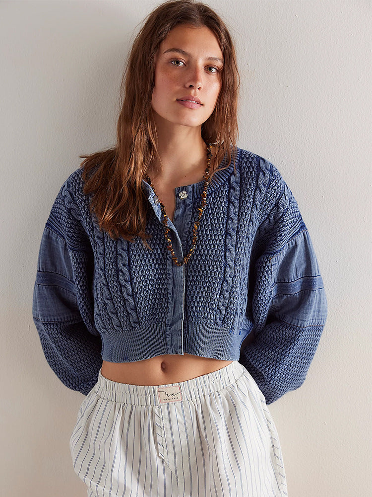 Dame afslappet og asymmetrisk strikcardigan med dekorative strukturmønstre Stilla