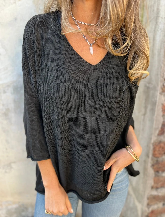 Dame afslappet pullover med V-hals og løs pasform Stilla