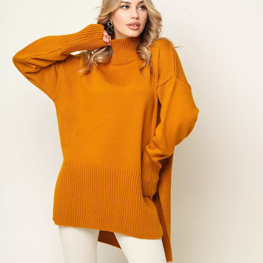 Dame afslappet rullekravepullover med sidelidsdetaljer og struktureret design Stilla