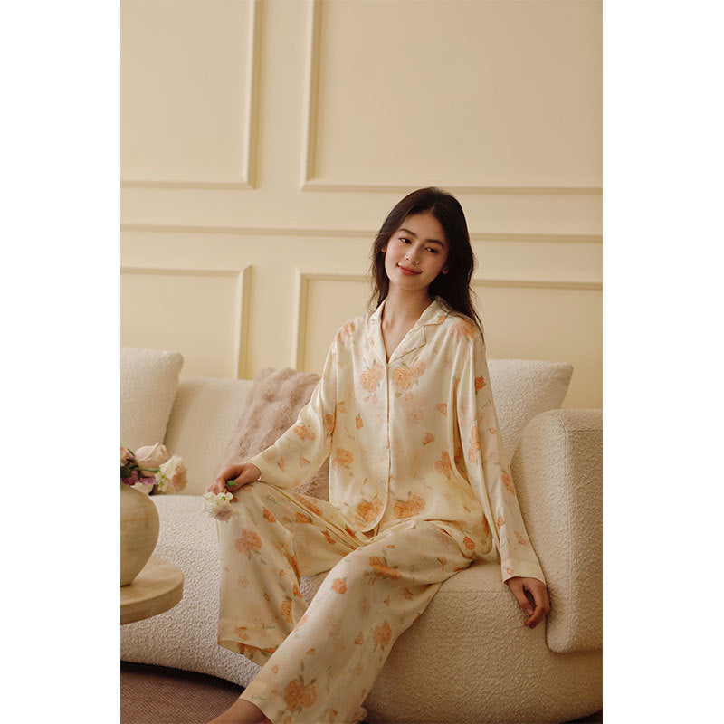 Dame Satin Pyjamasæt med blomster mønster Stilla