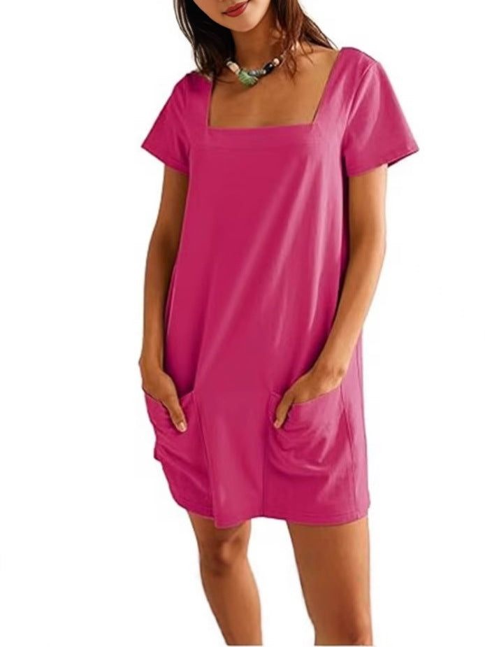 Dame afslappet kjole med praktiske lommer og elegant firkantet udskæring Stilla