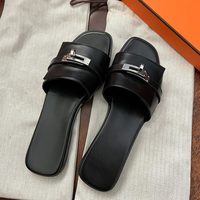 Dame Elegant Læder Slide Sandaler Stilla