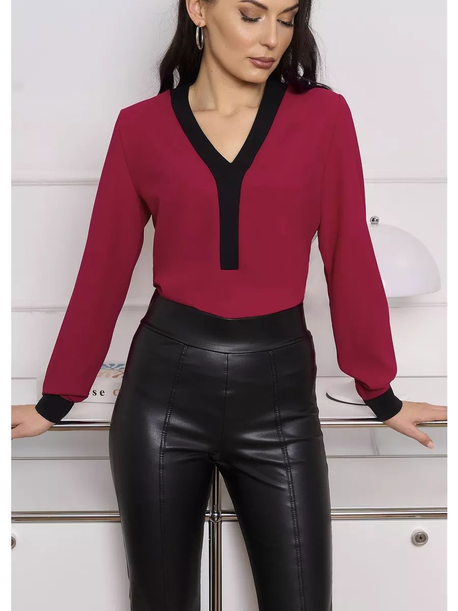 Dame elegant bluse top med moderne kontrastdetaljer Stilla