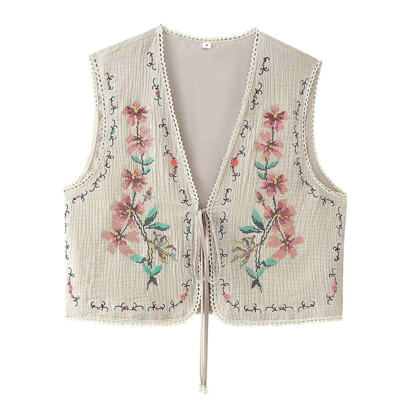 Damer broderet vest med fine flæsedetaljer Stilla
