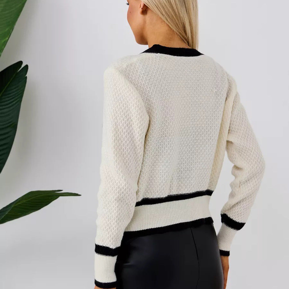 Dame Elegant Knaplukning Strikkardigan med Dekorative Lommer Stilla