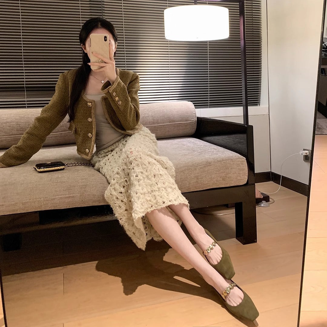 Dame Elegant Blokhælede Mary Jane Flats med dekorativ spænde Stilla