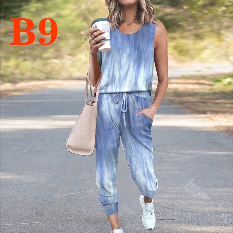 Dame Casual Jumpsuit med ærmeløs design og moderne batikmønster Stilla