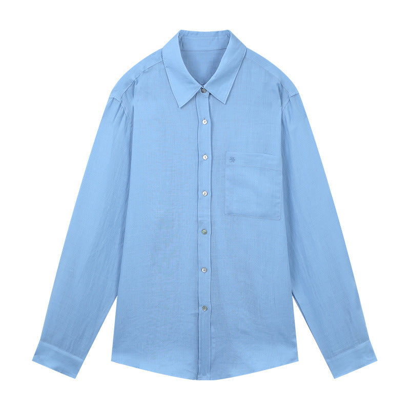 Dame afslappet langærmet skjorte i let, åndbart stof med struktureret design Stilla