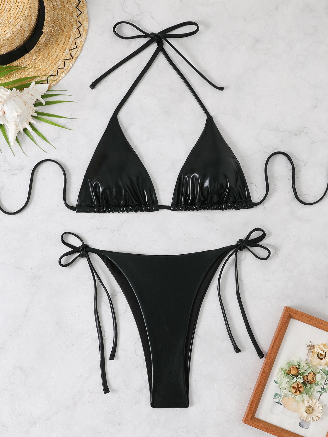 Dame Triangel-Bikini-Sæt med elegant raffinement og justerbare snore Stilla