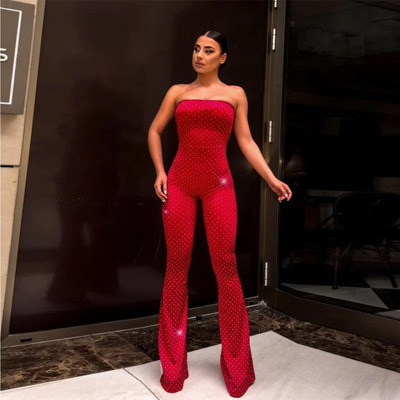 Dame Strapless Pailletter Flare Jumpsuit Stilla