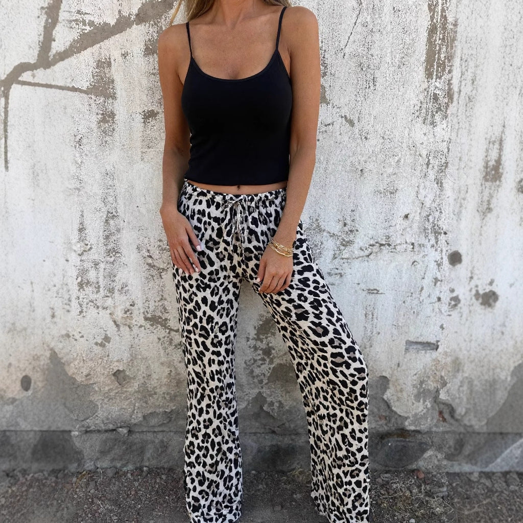 Dame afslappet joggingbukser med leopardmønster og elastisk talje Stilla