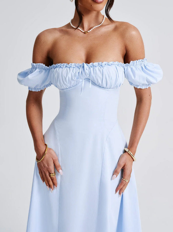 Dame Off-Shoulder Aftenkjole med Puffærmer og figursyet snit Stilla