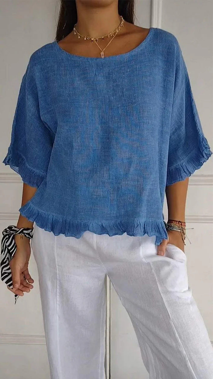 Dame Relaxed Fit Ruffle Bund Top Stilla
