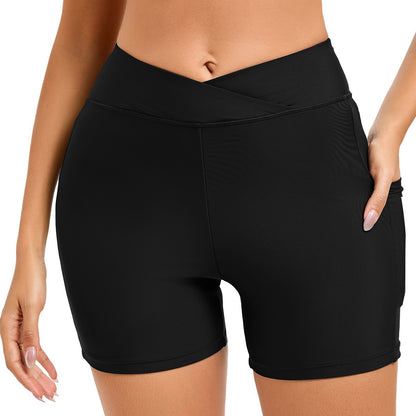Dame Sporty svømmeshorts med høj talje og strategiske lommer Stilla