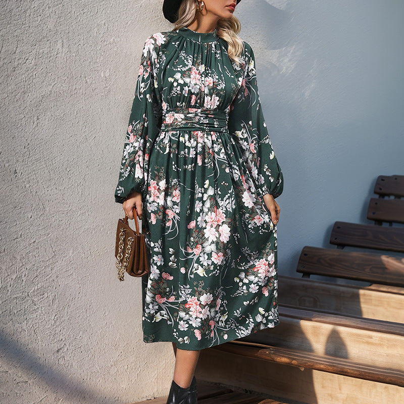 Dame Elegant Floral Midi Kjole med Puffærmer Stilla
