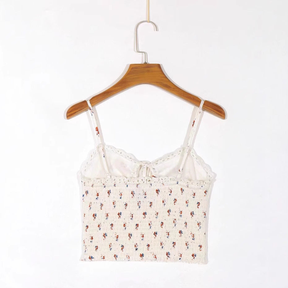 Dame Cropped Spaghetti-strap top med florale accenter og elegant drapering Stilla