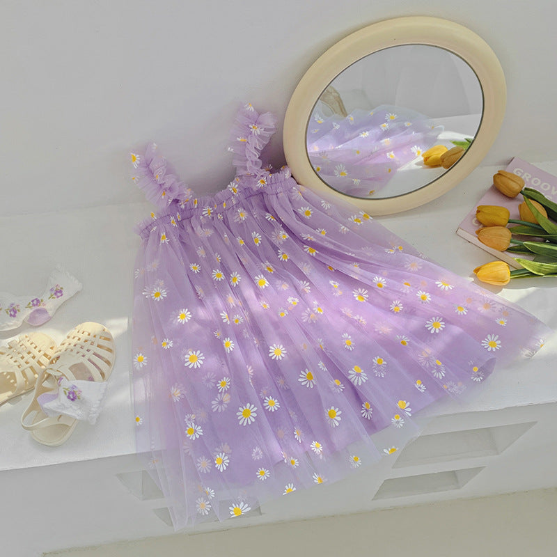 Pige Floral Broderet Tulle Sommerkjole Stilla