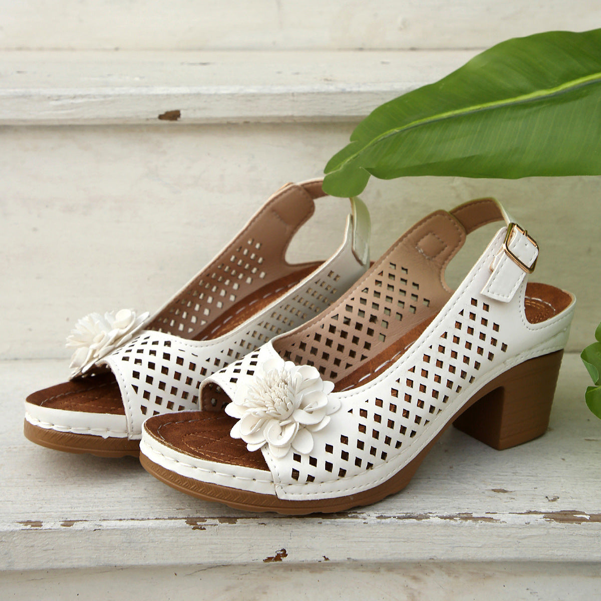 Dame Dekorative Blomster Blokhæl Sandaler Stilla