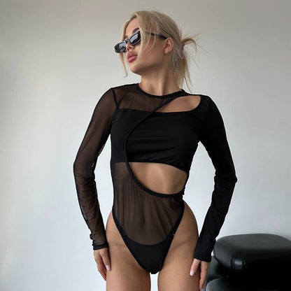 Dame Gennemsigtig Bodysuit med asymmetrisk Snit Stilla
