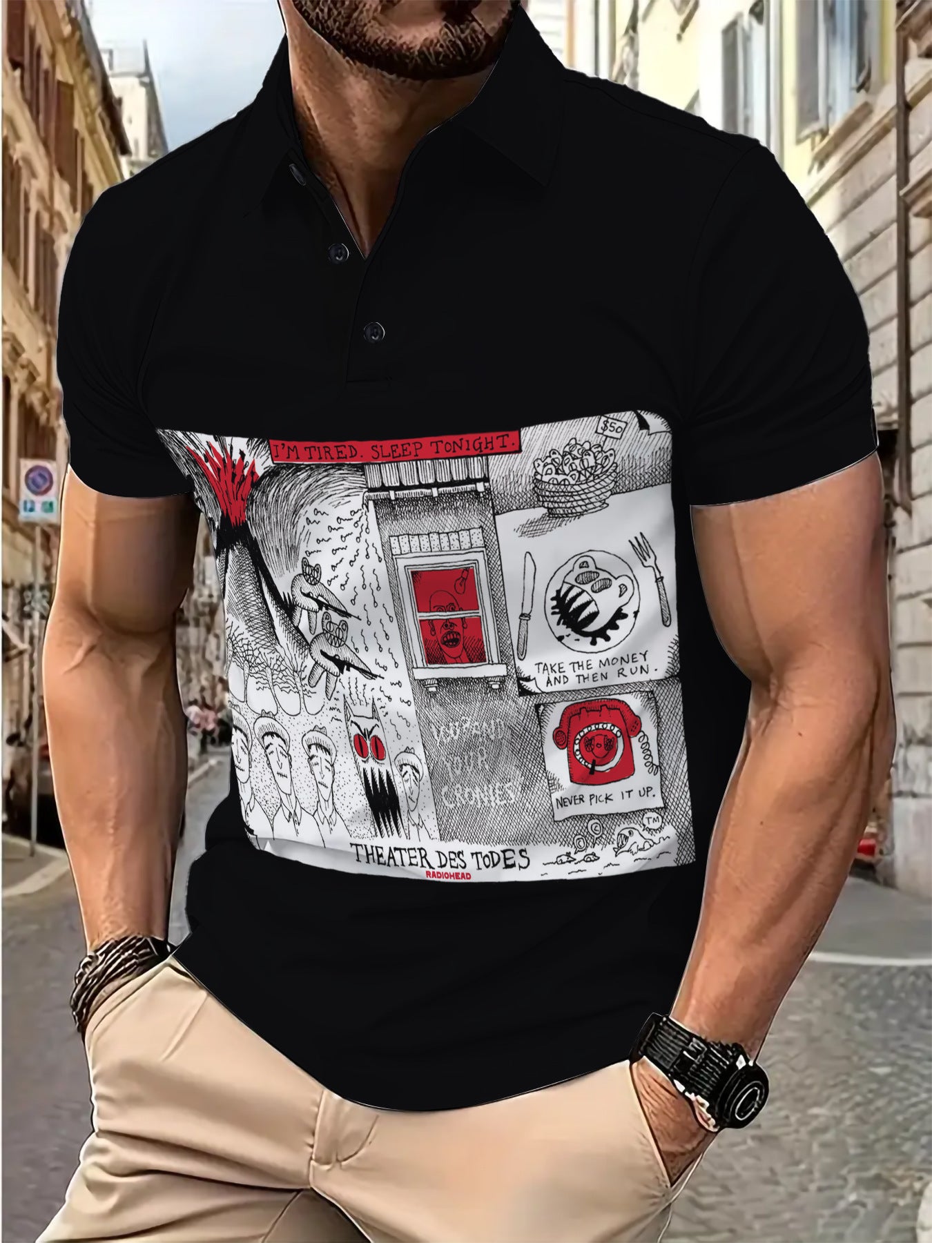 Herrer poloshirt med kunstnerisk trykmotiv Stilla