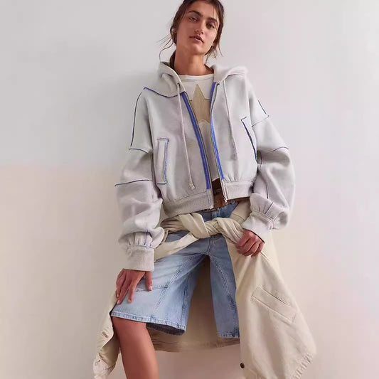 Dame afslappet hætte hoodie med moderne kontrastsyninger Stilla