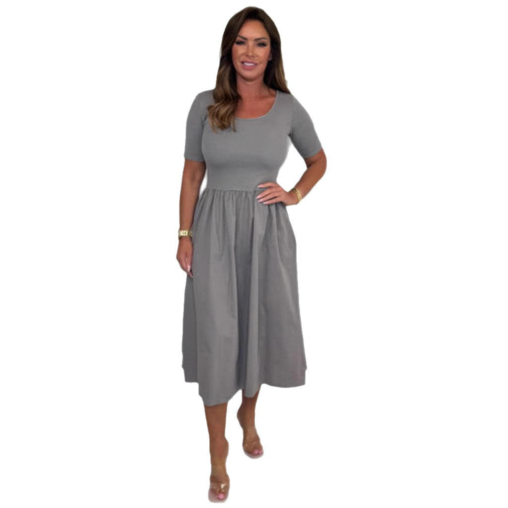 Dame A-linje Midi kjole med korte ærmer Stilla