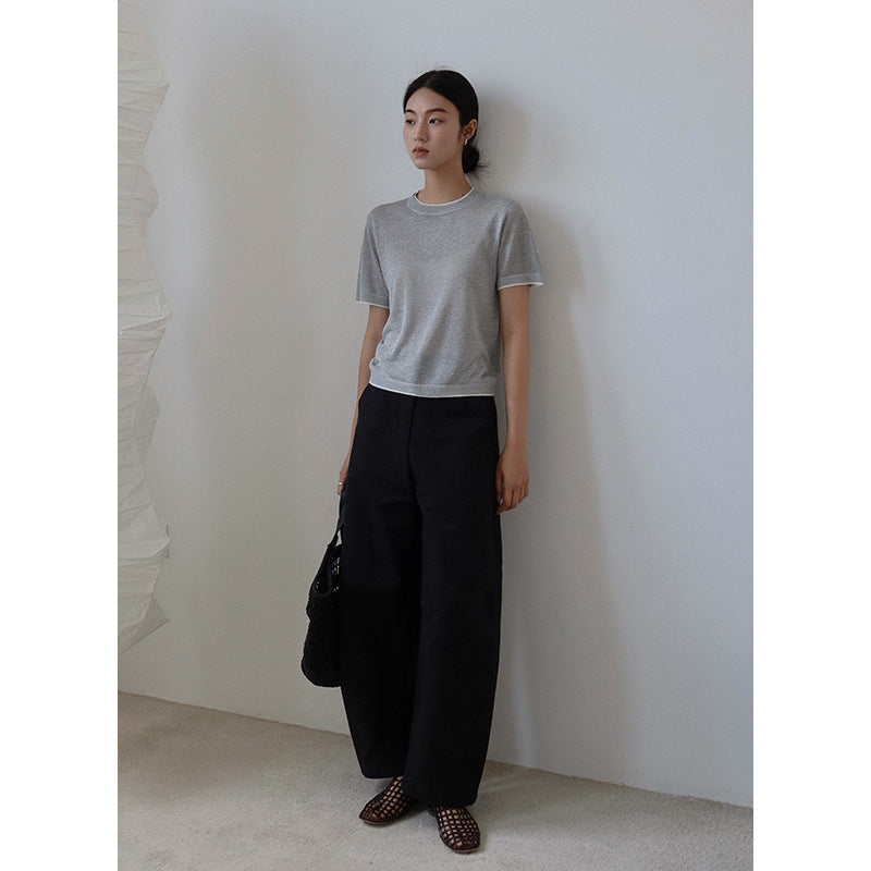 Dame afslappet netshirt med høj rund halsudskæring og korte ærmer Stilla