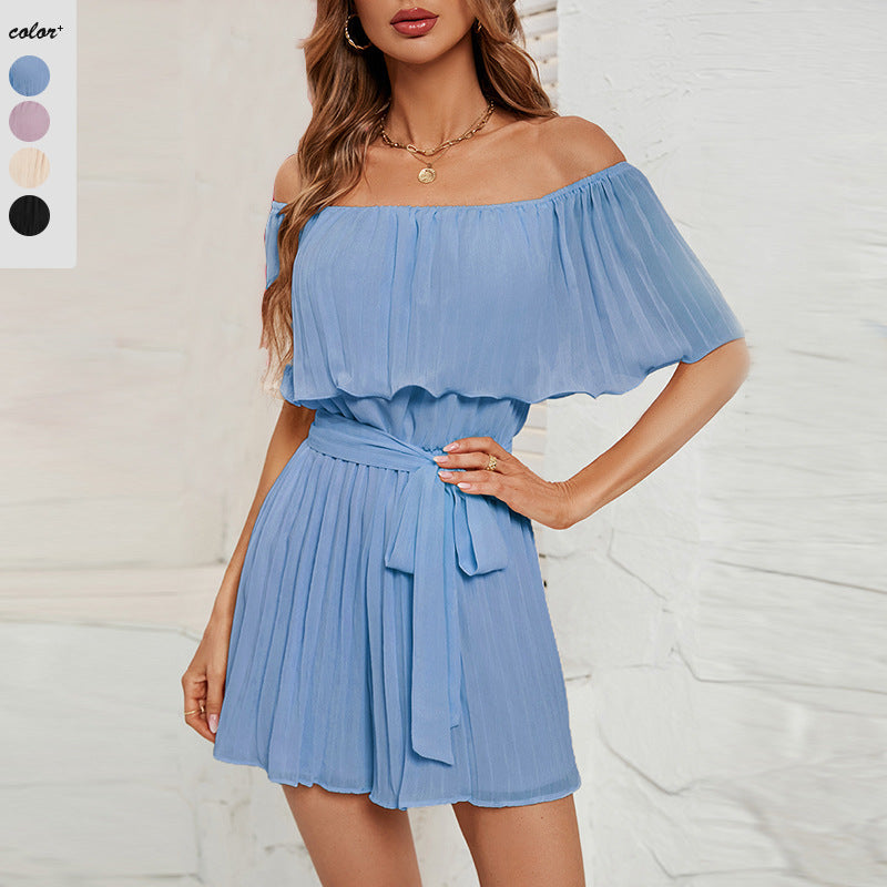 Dame Jumpsuit med elegant flæse og justerbart taljebælte Stilla