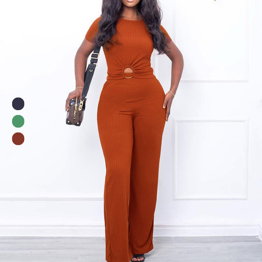 Dame elegant jumpsuit med rynker og trendy cut-out Stilla