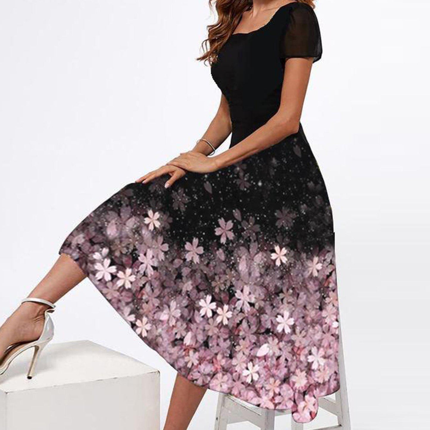 Dame A-linje Floral-Print Midi Kjole Stilla