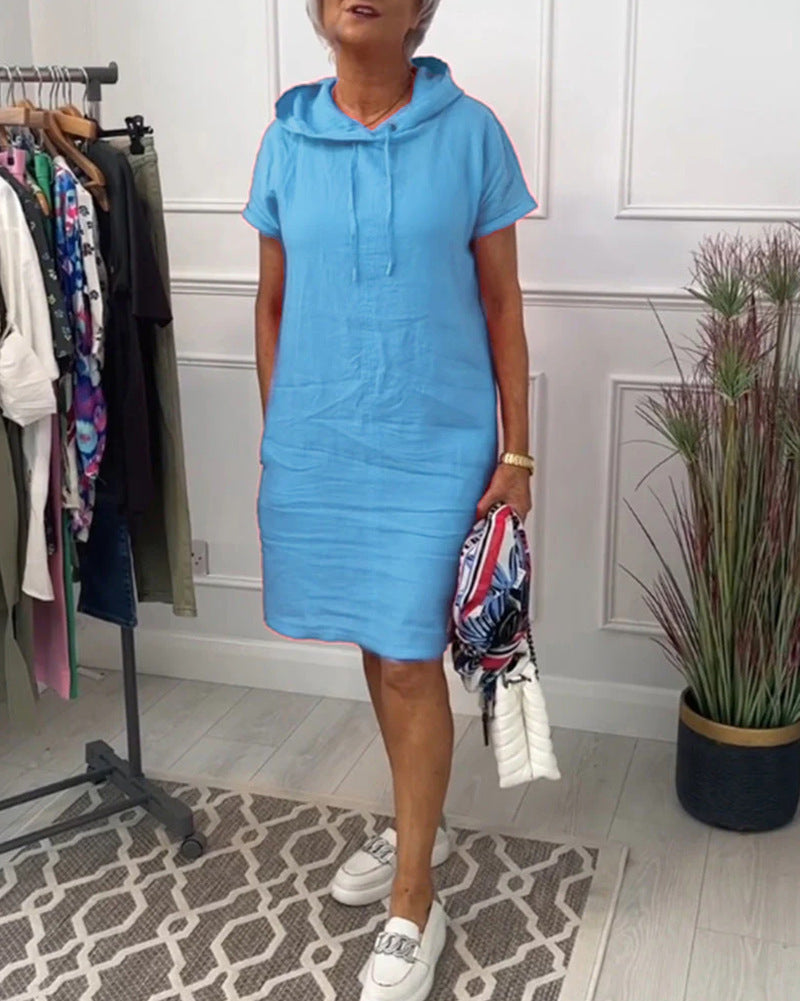 Dame afslappet hoodie kjole i hør med praktiske lommer Stilla