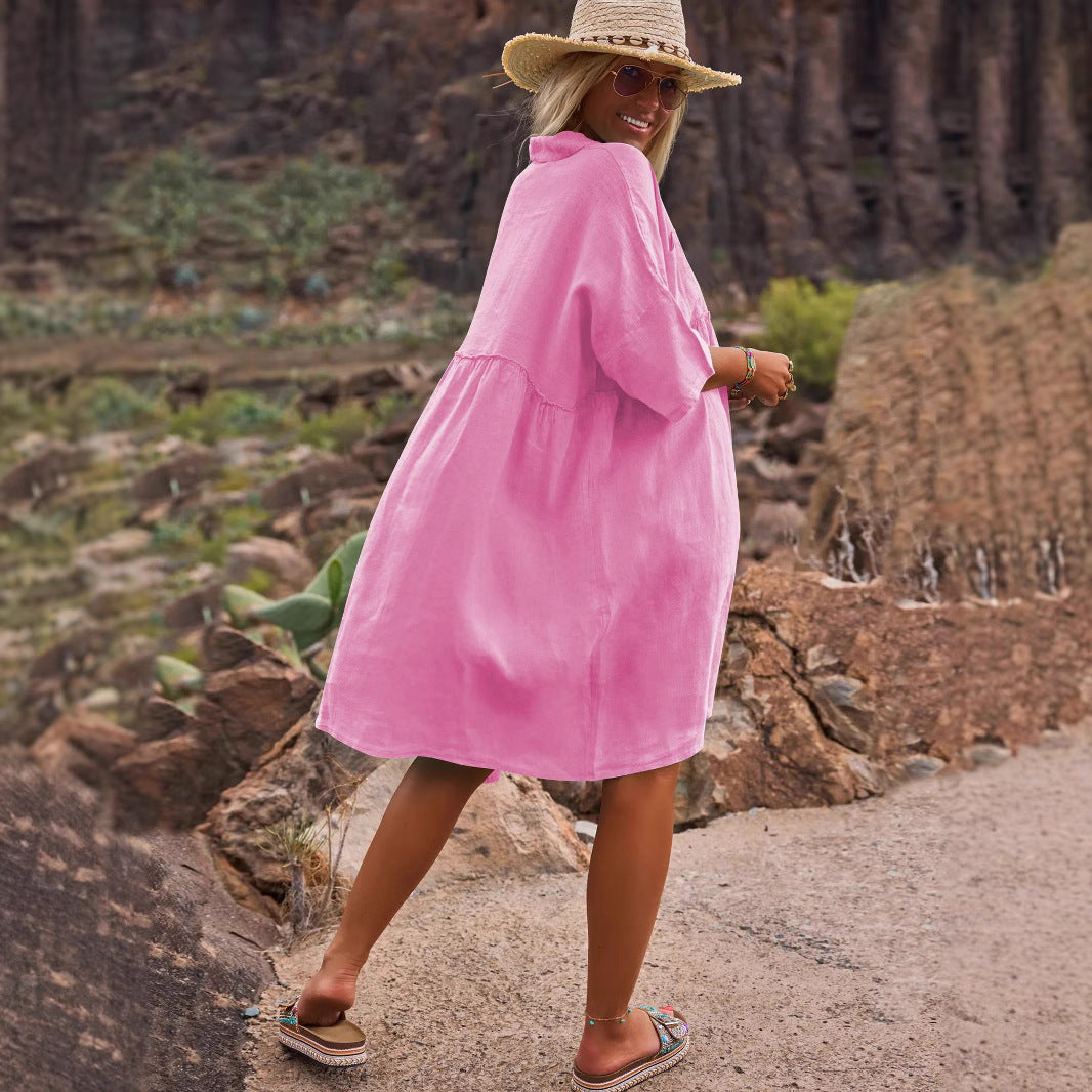 Dame afslappet skjortekjole med knaplukning og let, åndbart stof Stilla