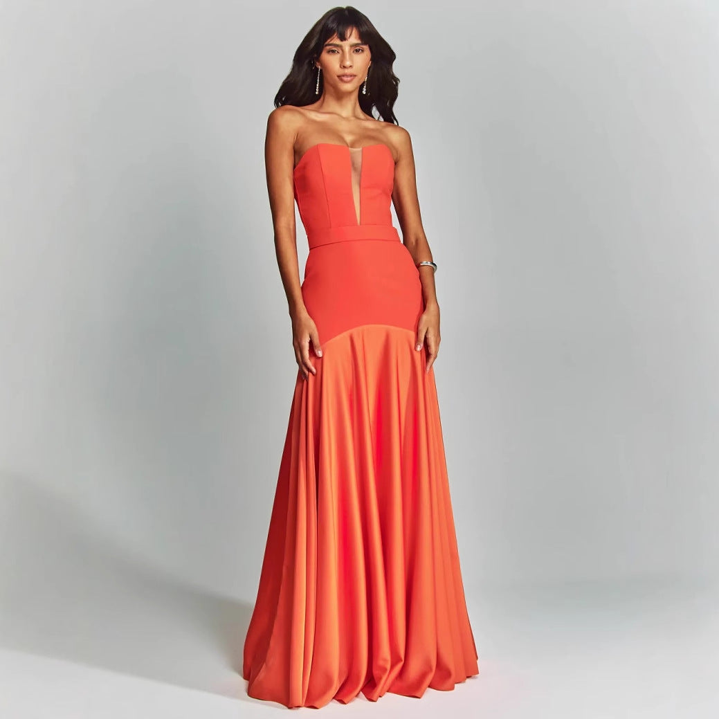 Dame Elegant aftenkjole med gennemsigtig udskæring og flydende skørt Stilla