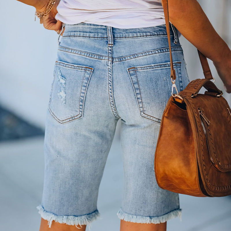 Dame afslappede denim shorts med raffinerede destroyed-detaljer Stilla