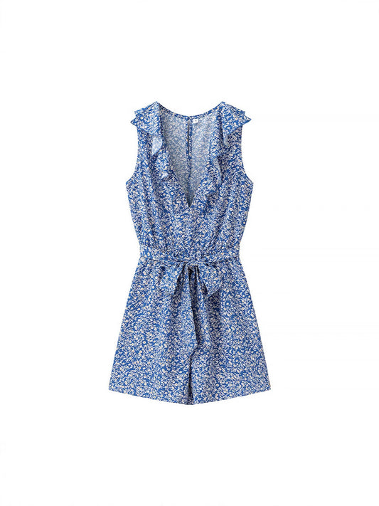 Dame jumpsuit med legende flæse-design og blomstermønster Stilla