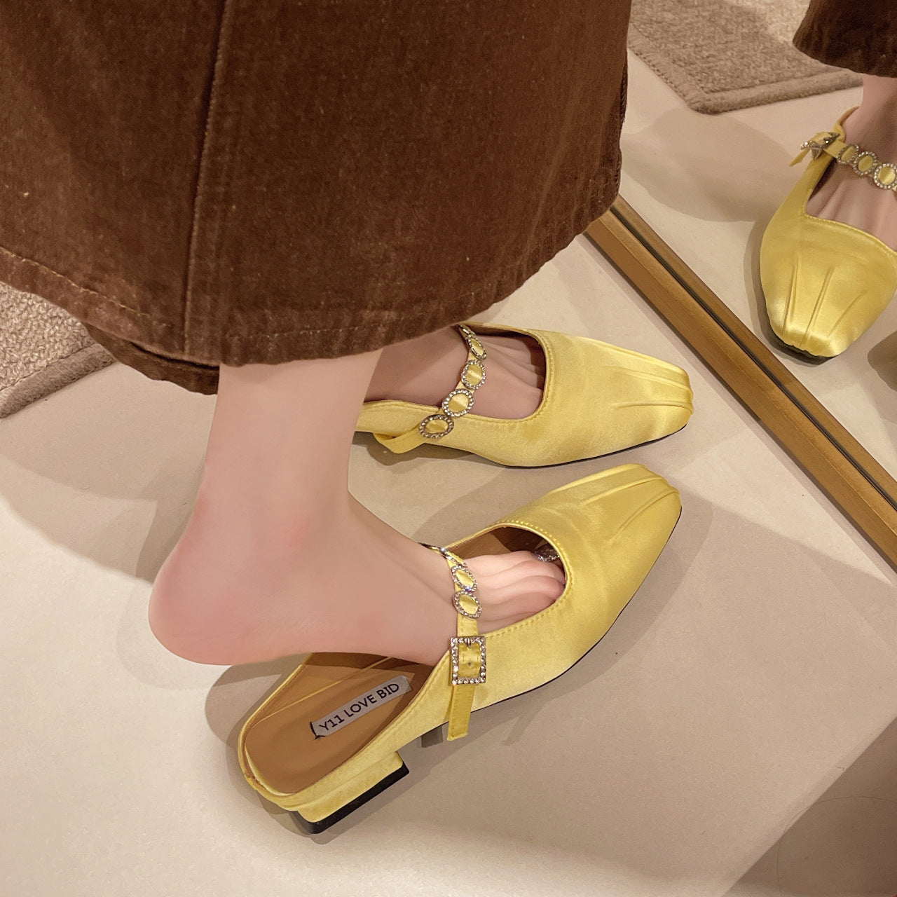 Dame Elegant Åben Tå Slide Mules med Dekorativ Spænde- og Rhinsten Detalje Stilla