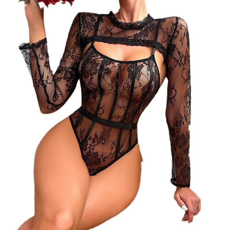 Dame gennemsigtig spids bodysuit med lange ærmer Stilla