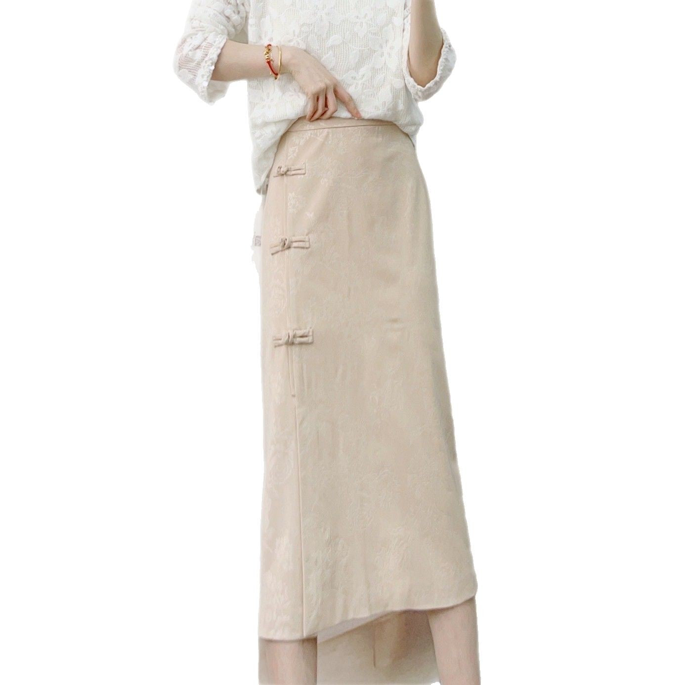 Dame Elegant blyantskørt med kunstneriske knapdetaljer og moderne fold Stilla