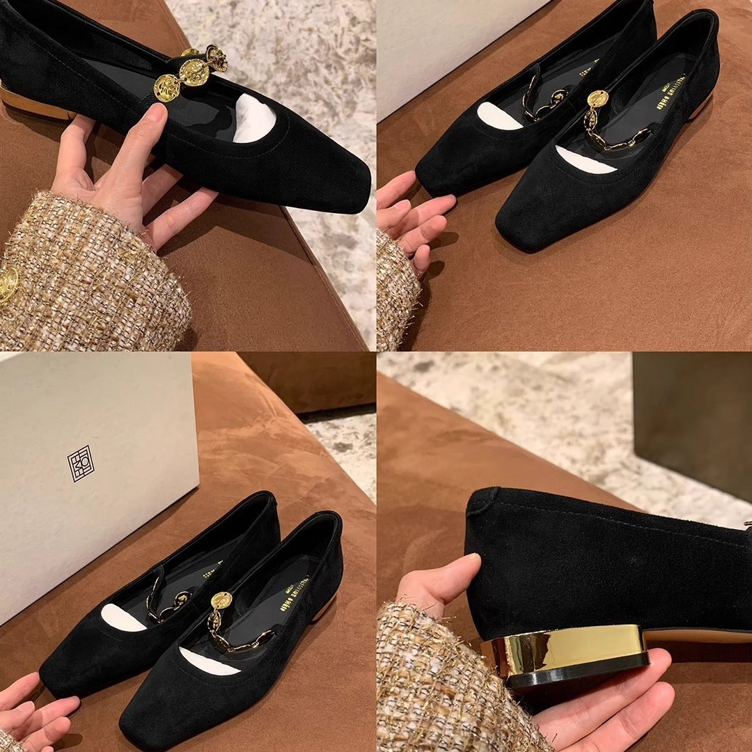 Dame Elegant Blokhælede Mary Jane Flats med dekorativ spænde Stilla