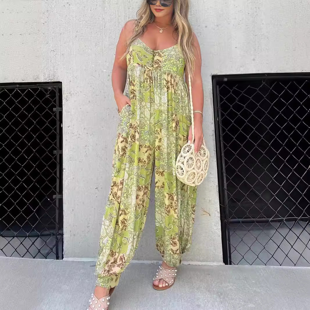 Dame luftig Boho- jumpsuit med elastisk fald og praktiske lommer Stilla
