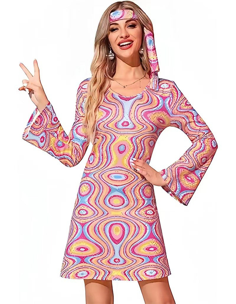 Dame afslappet Boho-kjole med bellende ærmer og farverigt blomsterprint Stiila