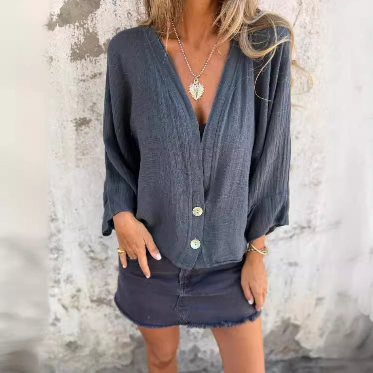 Dame afslappet cardigan med knapdetaljer og 3/4-ærmer Stilla