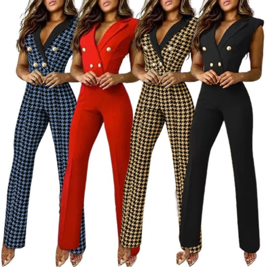 Dame skræddersyet jumpsuit med houndstooth-mønster Stilla