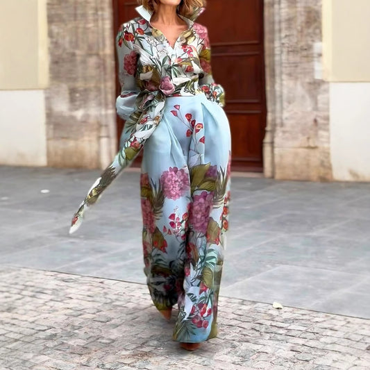 Dame Elegant Jumpsuit med blomstret design og taljebælte Stilla