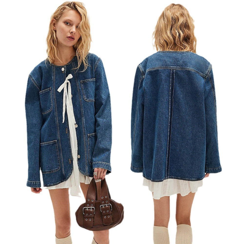 Dame Denim Overshirt med innovativt design og praktiske lommer Stilla