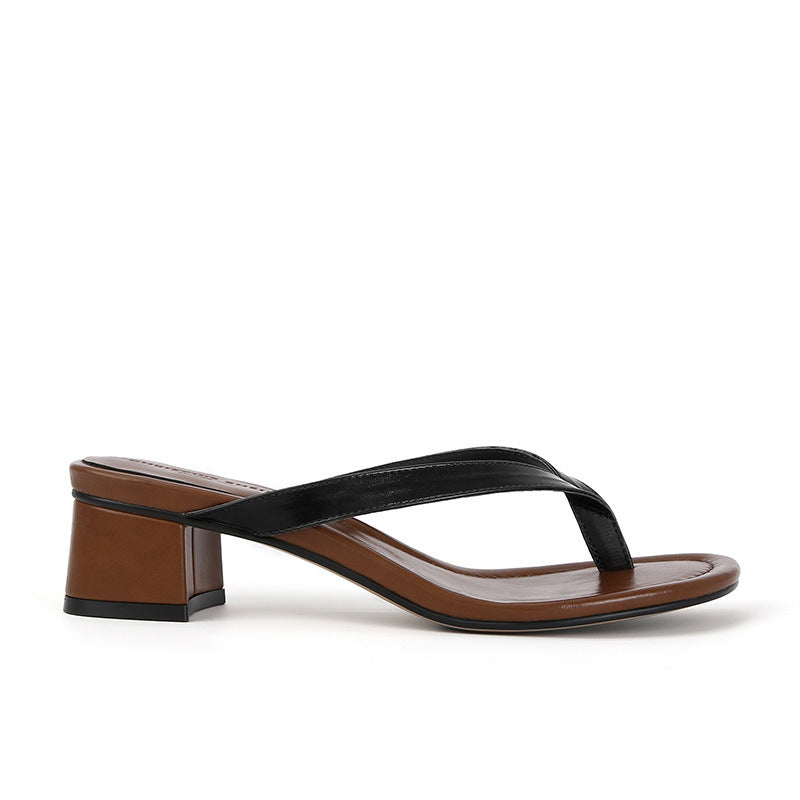 Dame Elegant Blokhæl Flip-Flops Stilla