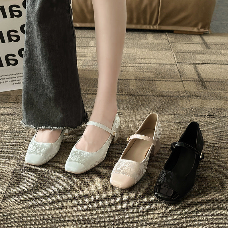 Dame Elegant Blomsterdesign Mellem-Højhælede Sko Stilla