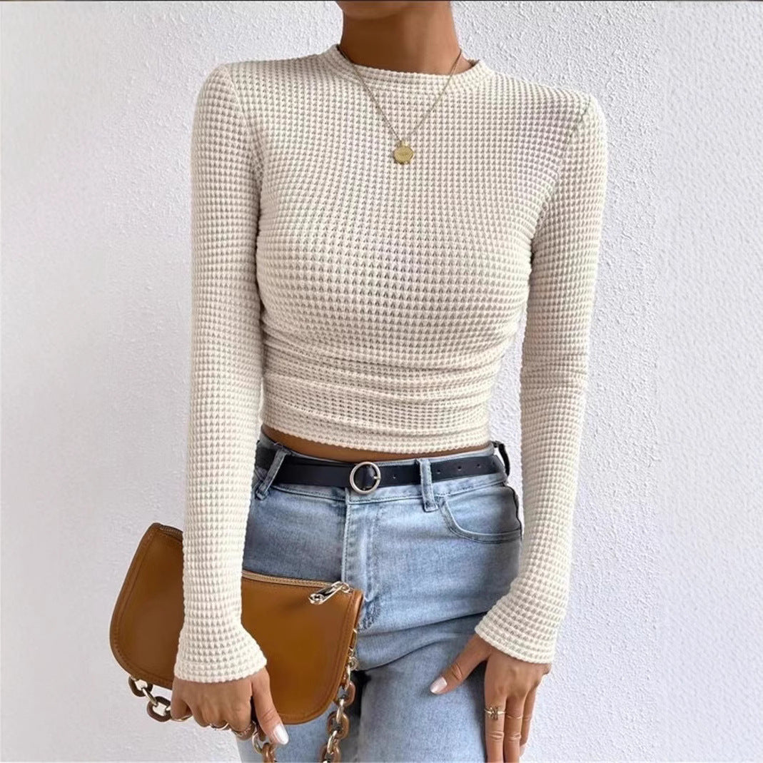 Dame Cropped Langærmet T-shirt i struktureret materiale med tætsiddende snit Stiila